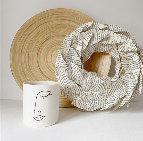 paper wreath made from book pages